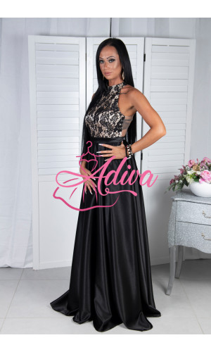 Čierne spoločenské šaty so saténovou sukňou CALISTA