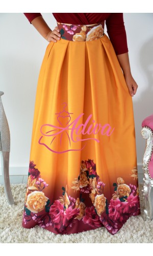 Horčicová dlhá kvetinová sukňa