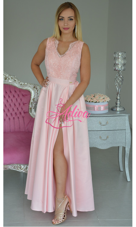 Luxusné ružové spoločenské šaty so saténovou sukňou MEGI