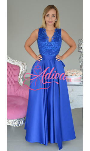 Luxusné modré spoločenské šaty so saténovou sukňou MEGI
