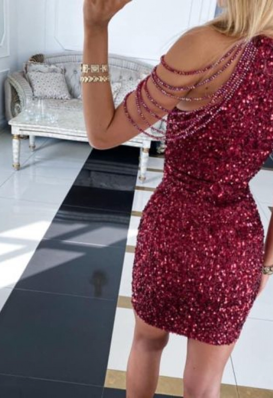 BORDOVÉ FLITOROVANÉ KRÁTKE ŠATY OLINA