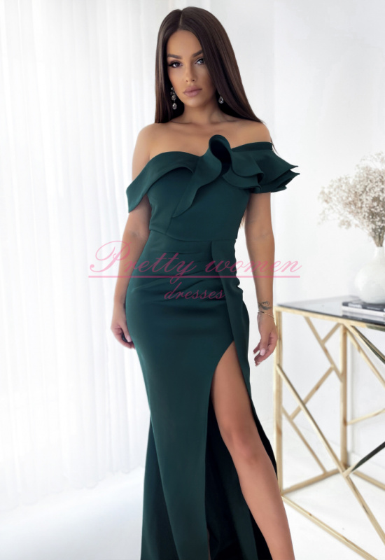 ZELENÉ PRILIEHAVÉ DLHÉ SPOLOČENSKÉ ŠATY TROYA