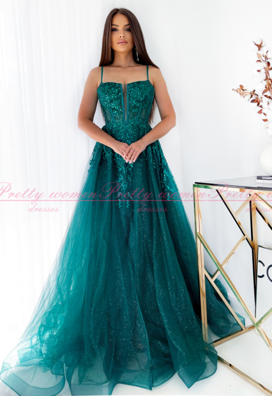 LUXUSNÉ ZELENÉ TYLOVÉ SPOLOČENSKÉ ŠATY ISSA