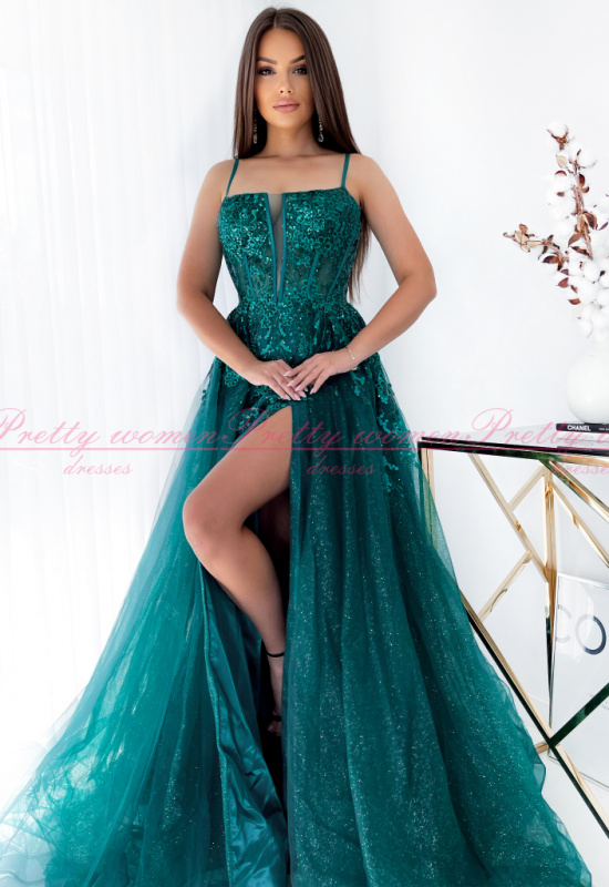 LUXUSNÉ ZELENÉ TYLOVÉ SPOLOČENSKÉ ŠATY ISSA