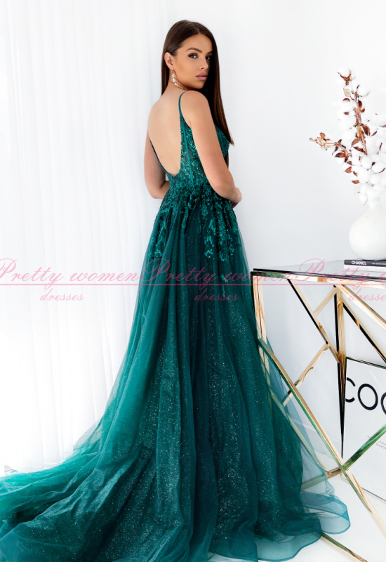 LUXUSNÉ ZELENÉ TYLOVÉ SPOLOČENSKÉ ŠATY ISSA