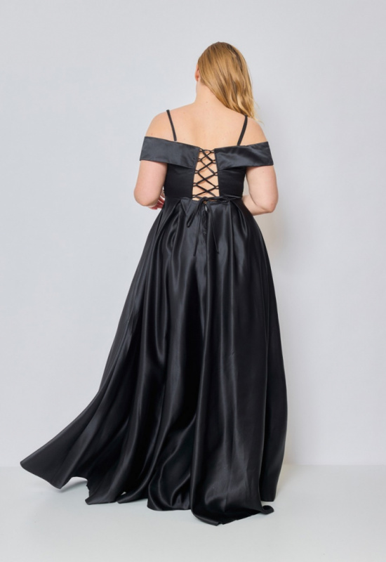 ČIERNE SATÉNOVÉ SPOLOČENSKÉ ŠATY PETRICIA
