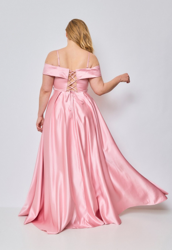 RUŽOVÉ SATÉNOVÉ SPOLOČENSKÉ ŠATY PETRICIA 