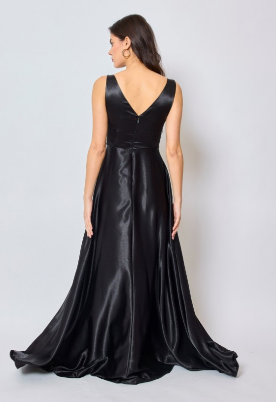 ČIERNE SATÉNOVÉ SPOLOČENSKÉ ŠATY FLORENCE