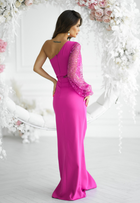 CYKLÁMENOVÉ PRILIEHAVÉ ŠATY S TYLOVÝM RUKÁVOM LIANA 