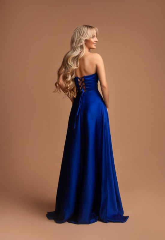 MODRÉ SATÉNOVÉ SPOLOČENSKÉ ŠATY ELISABETH 