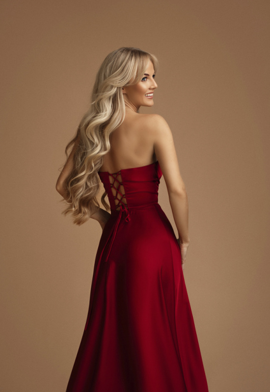 VÍNOVÉ SATÉNOVÉ SPOLOČENSKÉ ŠATY ELISABETH 