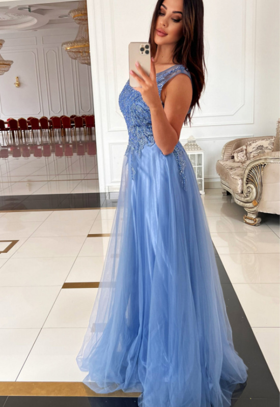 SIVOMODRÉ TYLOVÉ SPOLOČENSKÉ ŠATY LONDON 