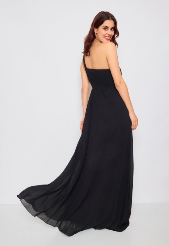 DLHÉ SPOLOČENSKÉ ŠATY ČIERNE NA JEDNOM RAMENE