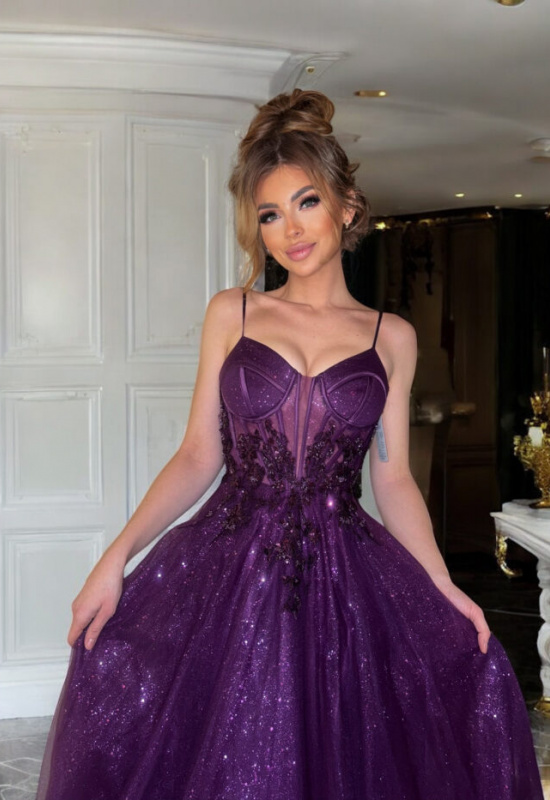 PURPUROVO FIALOVÉ LUXUSNÉ TYLOVÉ SPOLOČENSKÉ ŠATY PARADISE