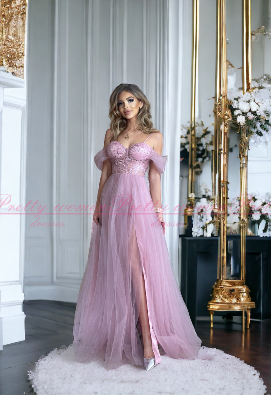 STARORUŽOVÉ TYLOVÉ SPOLOČENSKÉ ŠATY LYANNA  