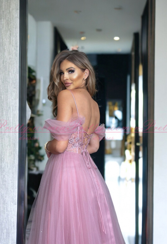 STARORUŽOVÉ TYLOVÉ SPOLOČENSKÉ ŠATY LYANNA  