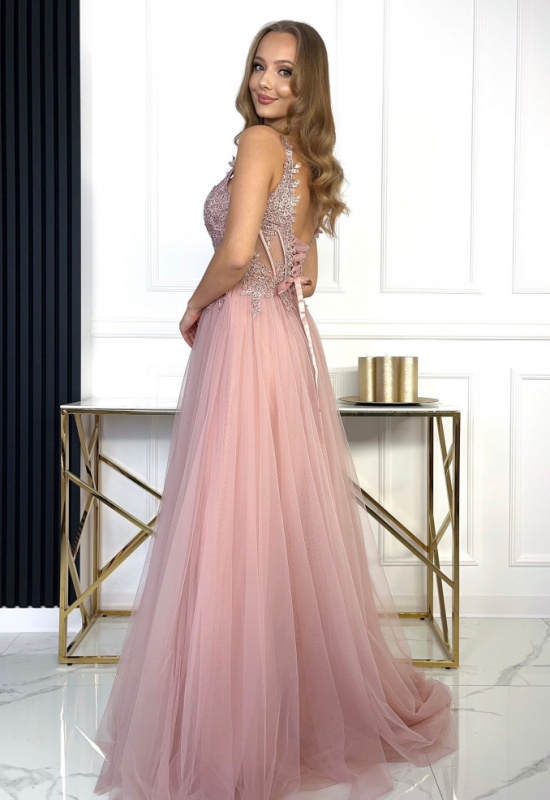 STARORUŽOVÉ SPOLOČENSKÉ ŠATY S TYLOVOU SUKŇOU  