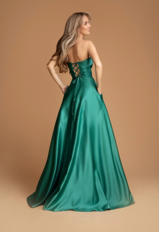 TYRKYSOVÉ DLHÉ SATÉNOVÉ SPOLOČENSKÉ ŠATY ALIZEE