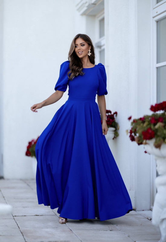 MODRÉ SPOLOČENSKÉ ŠATY S BALONOVÝMI RUKÁVMI SHEILLA 