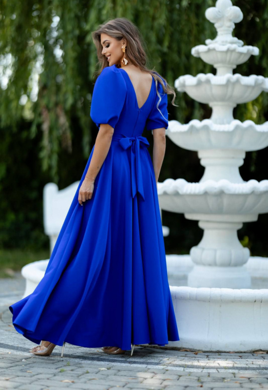 MODRÉ SPOLOČENSKÉ ŠATY S BALONOVÝMI RUKÁVMI SHEILLA 