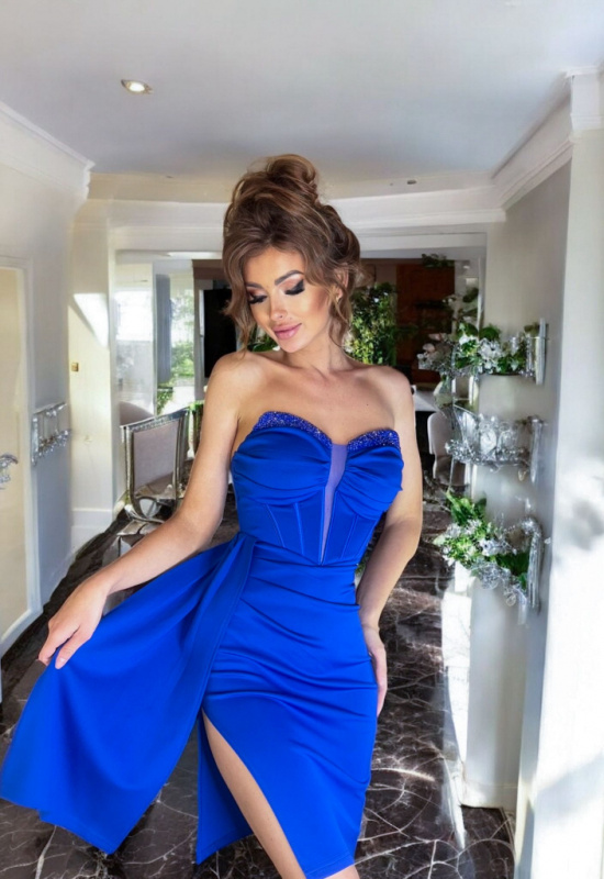 KRÁTKE PRILIEHAVÉ MODRÉ SPOLOČENSKÉ ŠATY PORTOFINO