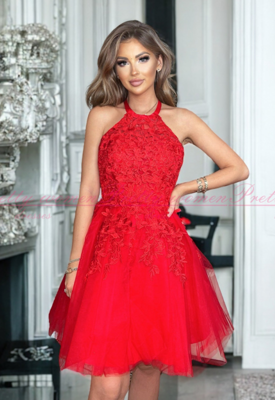 KRÁTKE ČERVENÉ TYLOVÉ ŠATY LOLITA 