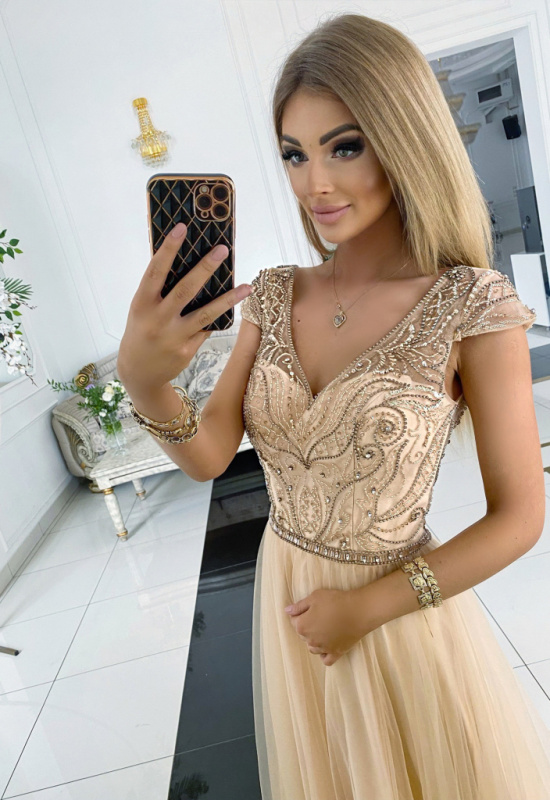 LUXUSNÉ ZLATÉ SPOLOČENSKÉ ŠATY MARIETTA