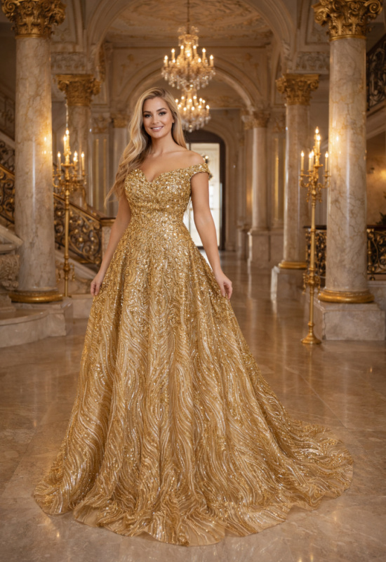 ZLATÉ LUXUSNÉ SPOLOČENSKÉ ŠATY RICADIA