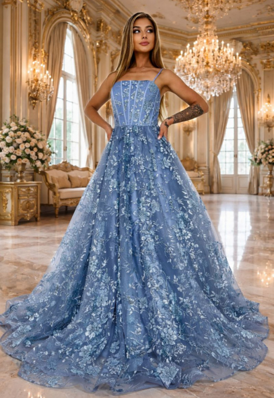 LUXUSNÉ MODRÉ TYLOVÉ SPOLOČENSKÉ ŠATY NOTHALIE