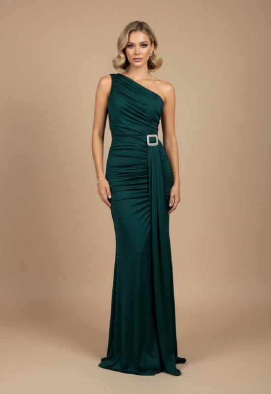 ZELENÉ PRILIEHAVÉ DLHE SPOLOČENSKÉ ŠATY NA JEDNO RAMENO TATIANA