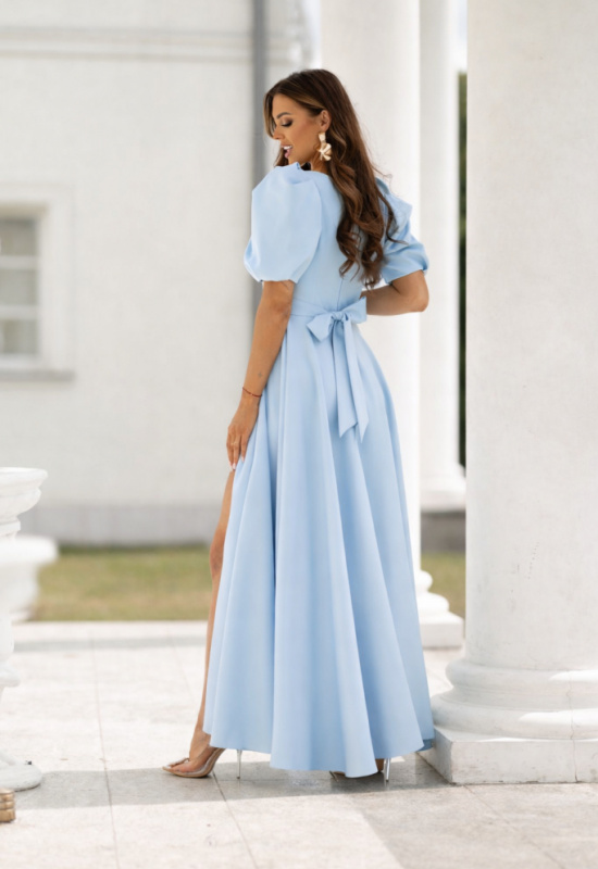 SVETLOMODRÉ SPOLOČENSKÉ ŠATY S BALÓNOVÝMI RUKÁVMI SIMONE 