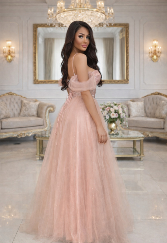 PUDROVO-RUŽOVÉ TYLOVÉ SPOLOČENSKÉ ŠATY LYANNA 