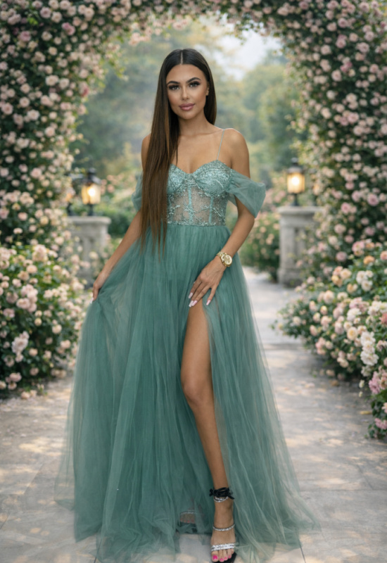 ŠALVIA ZELENÉ TYLOVÉ SPOLOČENSKÉ ŠATY LYANNA  