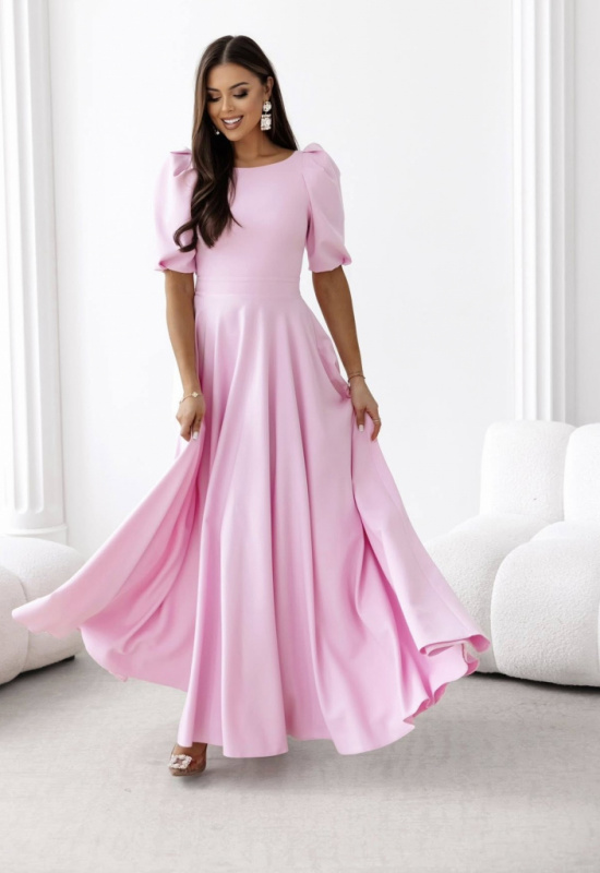 RUŽOVÉ SPOLOČENSKÉ ŠATY S BALONOVÝMI RUKÁVMI SHEILLA  