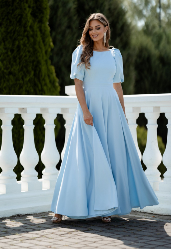 SVETLOMODRÉ SPOLOČENSKÉ ŠATY S BALONOVÝMI RUKÁVMI SHEILLA  