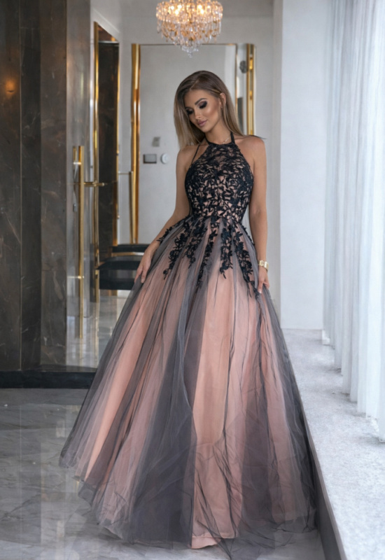 BBROSKYNKOVO-ČIERNE DLHÉ SPOLOČENSKÉ ŠATY LOLITA