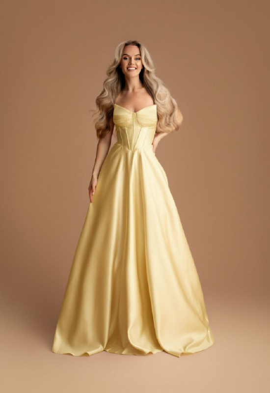 ŽLTÉ DLHÉ SPOLOČENSKÉ ŠATY S KORZETOM RUTH 