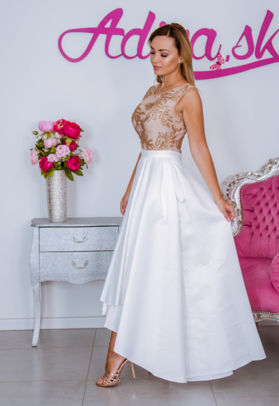 LUXUSNÉ BIELE SPOLOČENSKÉ ŠATY S ASYMETRICKOU SUKŇOU