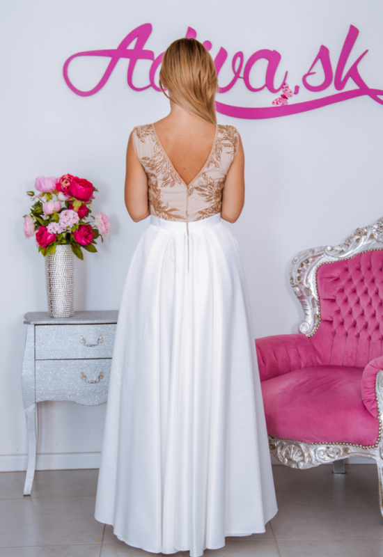 LUXUSNÉ BIELE SPOLOČENSKÉ ŠATY S ASYMETRICKOU SUKŇOU