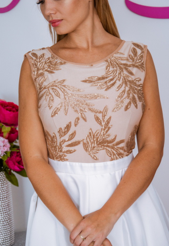 LUXUSNÉ BIELE SPOLOČENSKÉ ŠATY S ASYMETRICKOU SUKŇOU