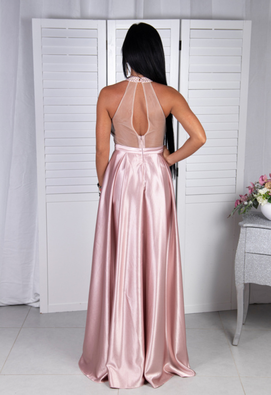 STARORUŽOVÉ SPOLOČENSKÉ ŠATY SO SATÉNOVOU SUKŇOU CALISTA