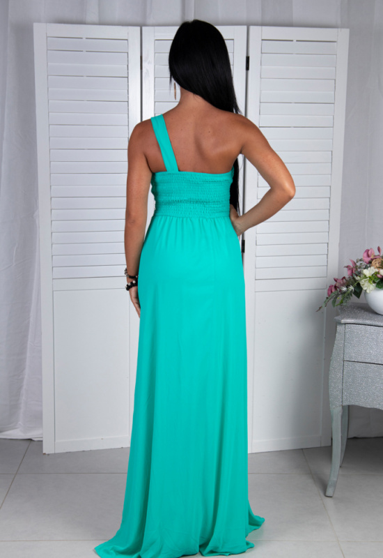 DLHÉ SPOLOČENSKÉ ŠATY TYRKYSOVÉ NA JEDNOM RAMENE