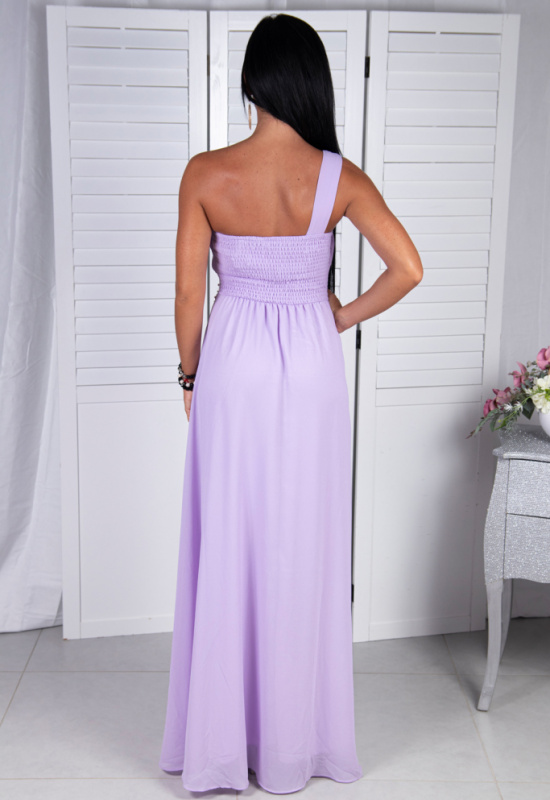 FIALOVÉ SPOLOČENSKÉ ŠATY S KVIETKAMI CEZ JEDNO RAMENO LOHANN