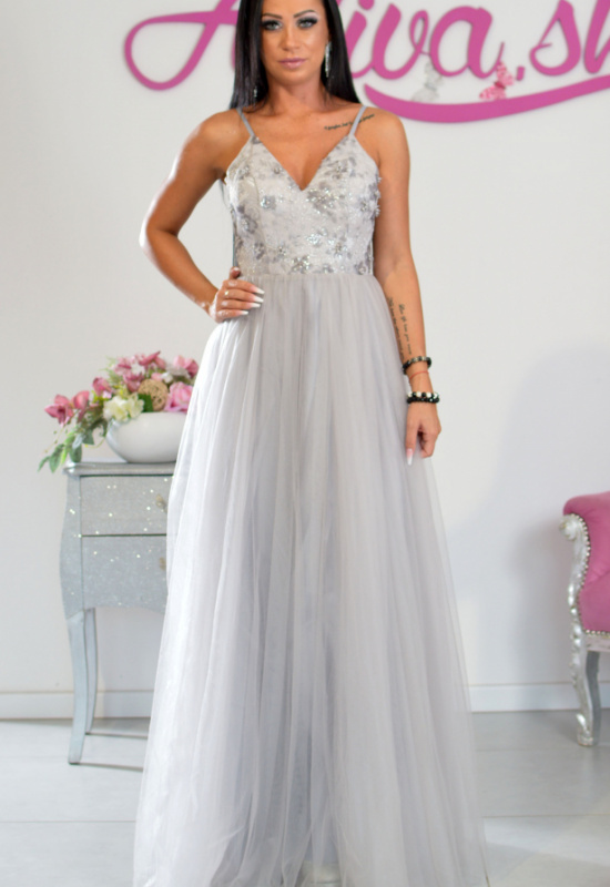 SIVÉ DLHÉ TYLOVÉ SPOLOČENSKÉ ŠATY MYRIAM