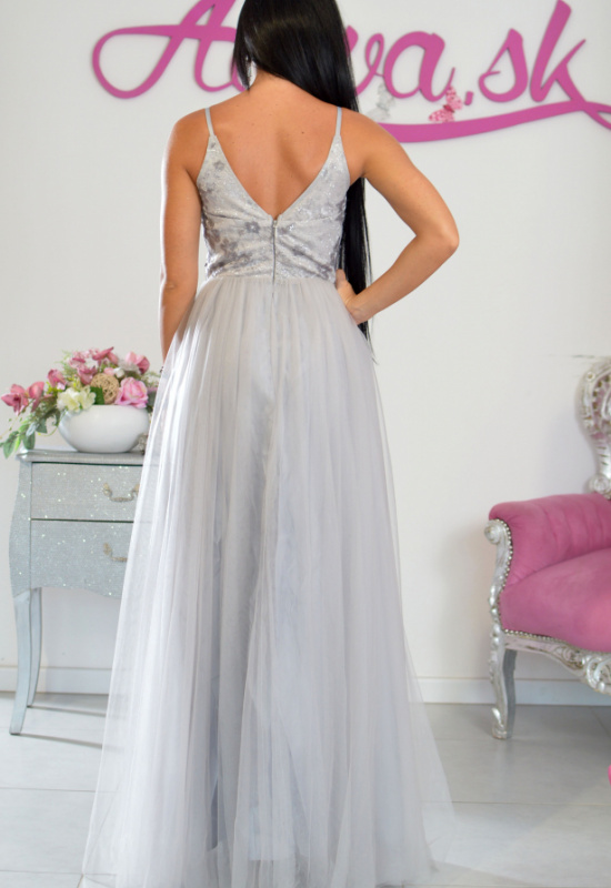 SIVÉ DLHÉ TYLOVÉ SPOLOČENSKÉ ŠATY MYRIAM