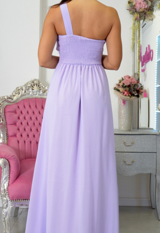 DLHÉ SPOLOČENSKÉ ŠATY SVETLOFIALOVÉ CEZ JEDNO RAMENO